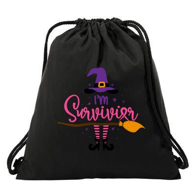 I'm A Survivor Halloween Breast Cancer Awareness Witch Drawstring Bag