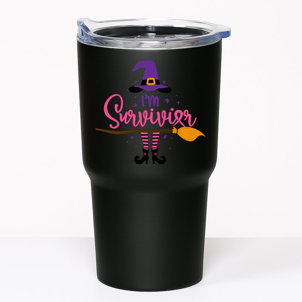 I'm A Survivor Halloween Breast Cancer Awareness Witch Tumbler