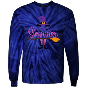 I'm A Survivor Halloween Breast Cancer Awareness Witch Tie-Dye Long Sleeve Shirt