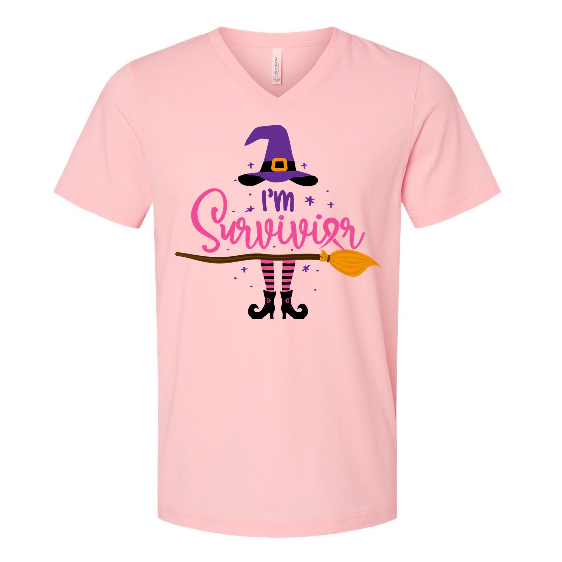 I'm A Survivor Halloween Breast Cancer Awareness Witch V-Neck T-Shirt