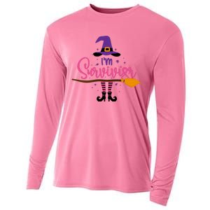 I'm A Survivor Halloween Breast Cancer Awareness Witch Cooling Performance Long Sleeve Crew