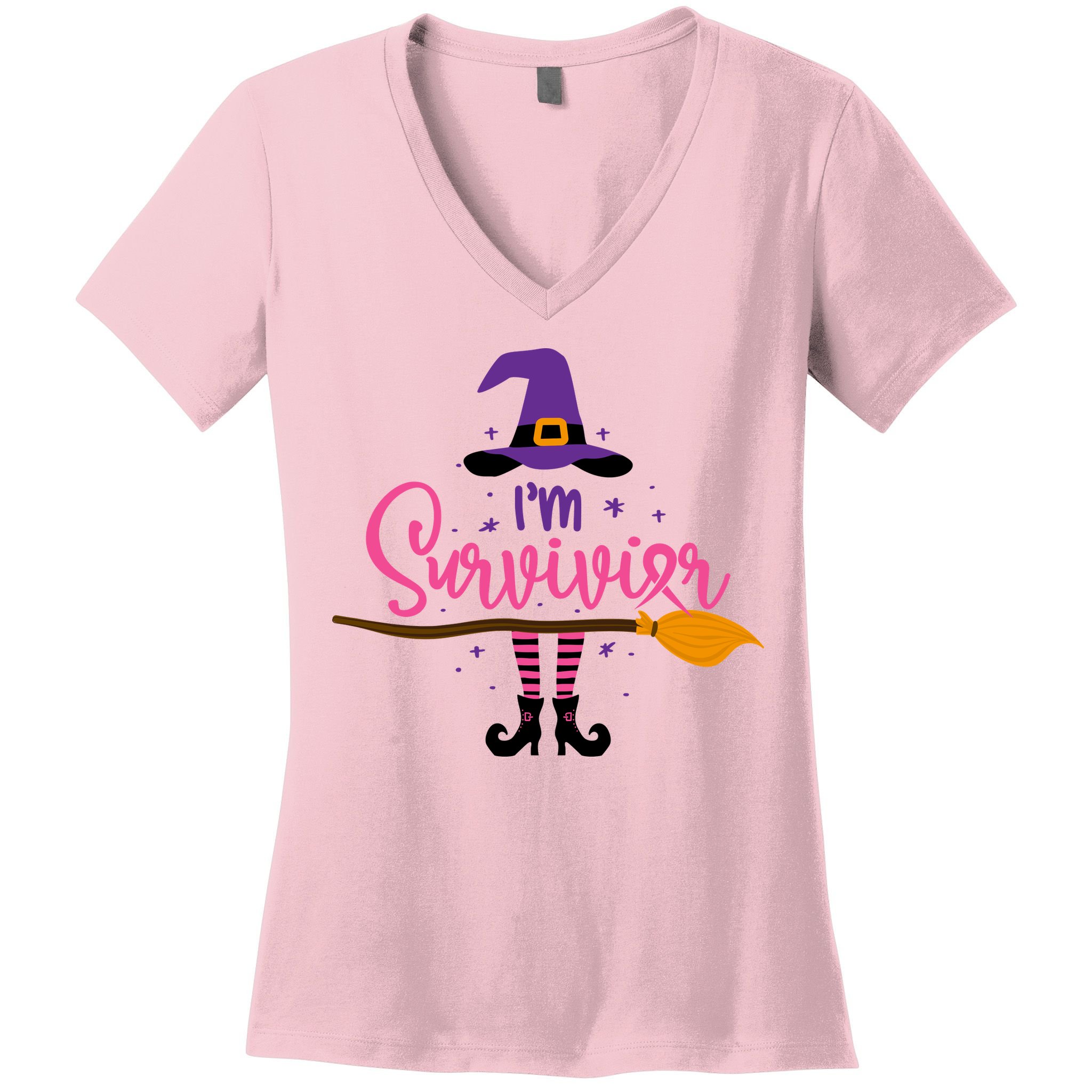 I'm A Survivor Halloween Breast Cancer Awareness Witch Women's V-Neck T-Shirt