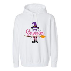 I'm A Survivor Halloween Breast Cancer Awareness Witch Garment-Dyed Fleece Hoodie