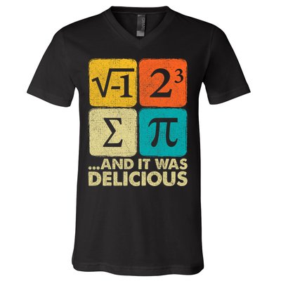 I Ate Some Pie and It Was Delicious Funny PI Day Math Pun   V-Neck T-Shirt