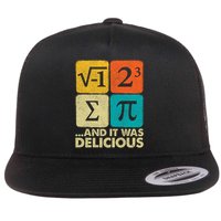 I Ate Some Pie and It Was Delicious Funny PI Day Math Pun   Flat Bill Trucker Hat