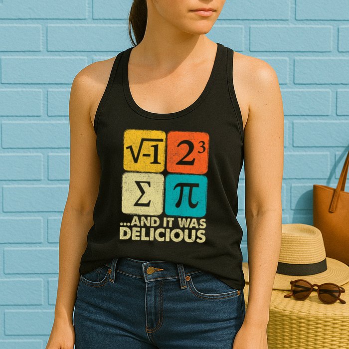 I Ate Some Pie and It Was Delicious Funny PI Day Math Pun   Womens Tank Top