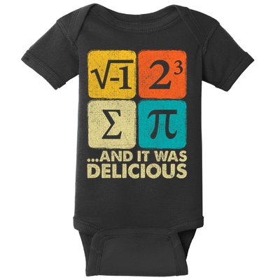 I Ate Some Pie and It Was Delicious Funny PI Day Math Pun   Baby Bodysuit
