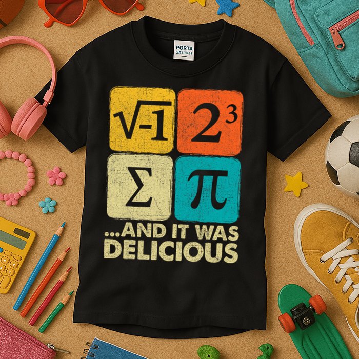 I Ate Some Pie and It Was Delicious Funny PI Day Math Pun   Kids T-Shirt