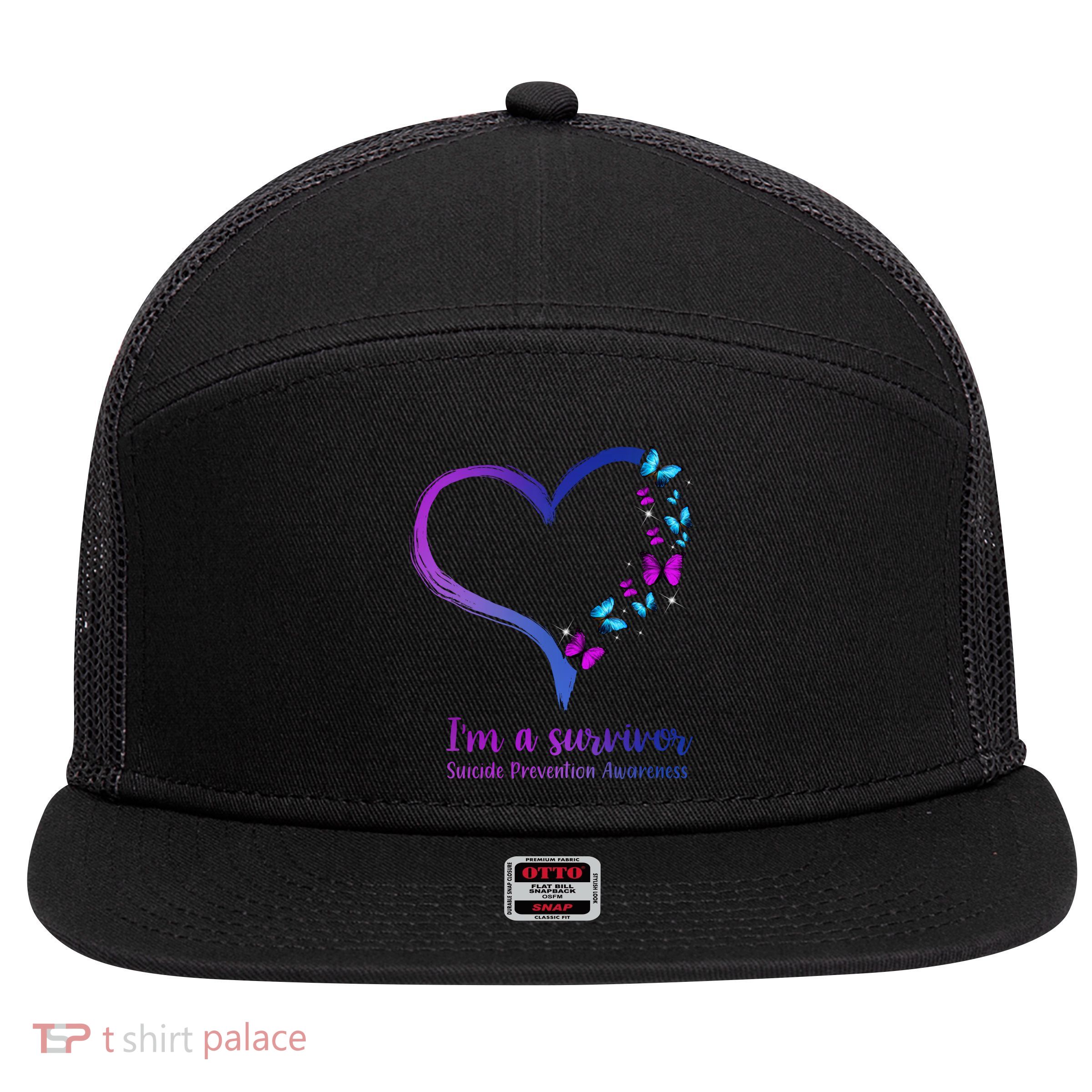 I'm A Survivor Suicide Prevention Awareness 7 Panel Mesh Trucker Snapback Hat
