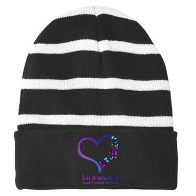 I'm A Survivor Suicide Prevention Awareness Striped Beanie with Solid Band