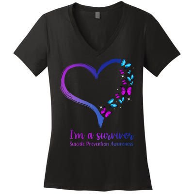 I'm A Survivor Suicide Prevention Awareness Women's V-Neck T-Shirt