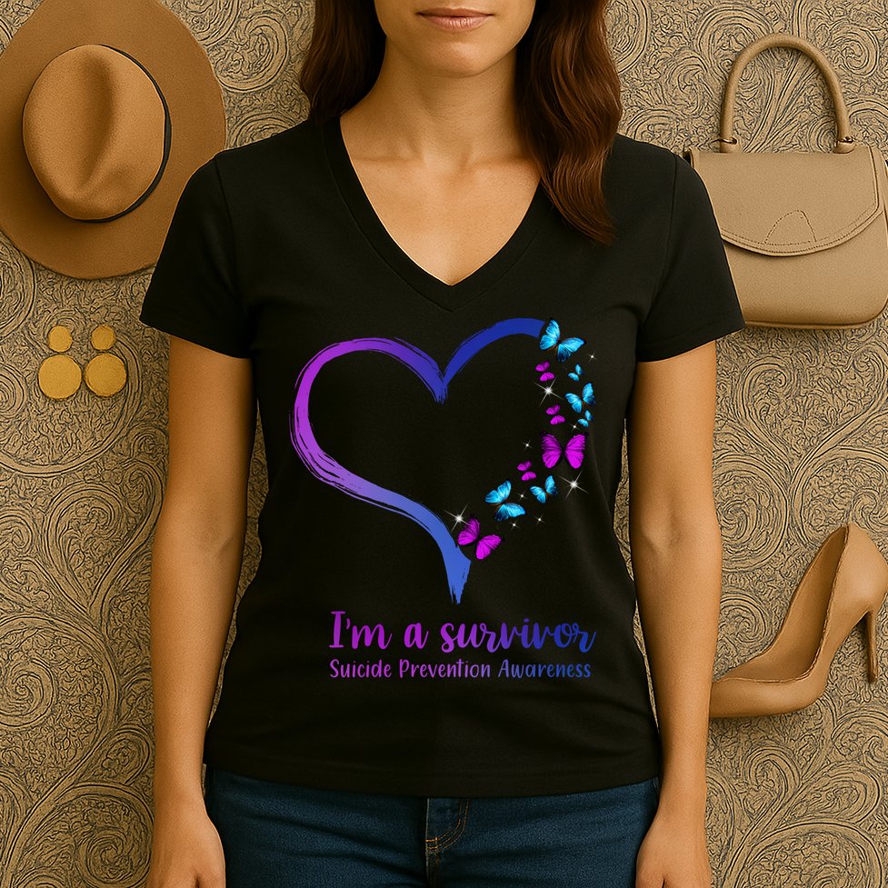I'm A Survivor Suicide Prevention Awareness Women's V-Neck T-Shirt