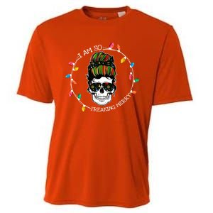 I Am So Freaking Merry Skull Light Christmas Xmas Messy Bun Gift Cooling Performance Crew T-Shirt