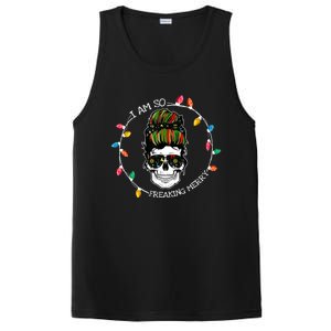 I Am So Freaking Merry Skull Light Christmas Xmas Messy Bun Gift PosiCharge Competitor Tank