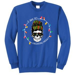 I Am So Freaking Merry Skull Light Christmas Xmas Messy Bun Gift Sweatshirt