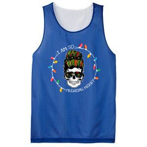 I Am So Freaking Merry Skull Light Christmas Xmas Messy Bun Gift Mesh Reversible Basketball Jersey Tank