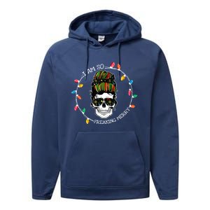 I Am So Freaking Merry Skull Light Christmas Xmas Messy Bun Gift Performance Fleece Hoodie