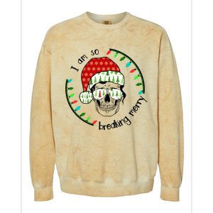 I Am So Freaking Merry Christmas Lights Skull With Santa Hat Gift Colorblast Crewneck Sweatshirt