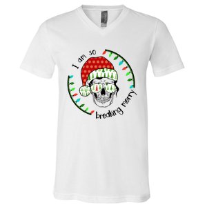 I Am So Freaking Merry Christmas Lights Skull With Santa Hat Gift V-Neck T-Shirt