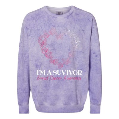 I'm A Survivor Breast Cancer Awareness Pink Butterfly Heart Colorblast Crewneck Sweatshirt