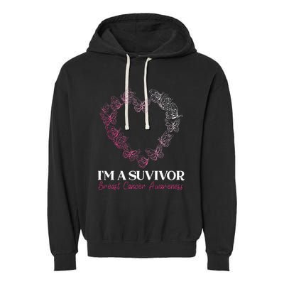 I'm A Survivor Breast Cancer Awareness Pink Butterfly Heart Garment-Dyed Fleece Hoodie