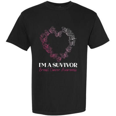 I'm A Survivor Breast Cancer Awareness Pink Butterfly Heart Garment-Dyed Heavyweight T-Shirt