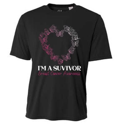 I'm A Survivor Breast Cancer Awareness Pink Butterfly Heart Cooling Performance Crew T-Shirt