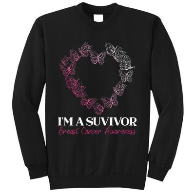 I'm A Survivor Breast Cancer Awareness Pink Butterfly Heart Sweatshirt