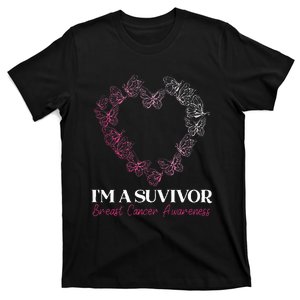 I'm A Survivor Breast Cancer Awareness Pink Butterfly Heart T-Shirt