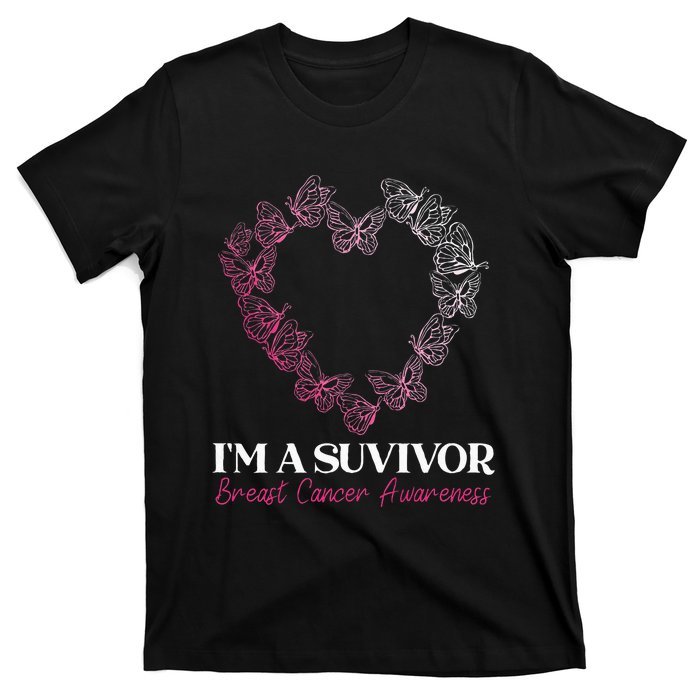 I'm A Survivor Breast Cancer Awareness Pink Butterfly Heart T-Shirt