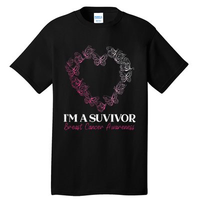 I'm A Survivor Breast Cancer Awareness Pink Butterfly Heart Tall T-Shirt