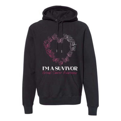 I'm A Survivor Breast Cancer Awareness Pink Butterfly Heart Premium Hoodie