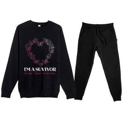 I'm A Survivor Breast Cancer Awareness Pink Butterfly Heart Premium Crewneck Sweatsuit Set