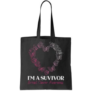 I'm A Survivor Breast Cancer Awareness Pink Butterfly Heart Tote Bag