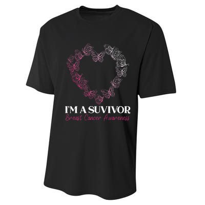 I'm A Survivor Breast Cancer Awareness Pink Butterfly Heart Performance Sprint T-Shirt