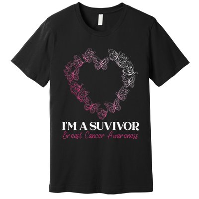 I'm A Survivor Breast Cancer Awareness Pink Butterfly Heart Premium T-Shirt