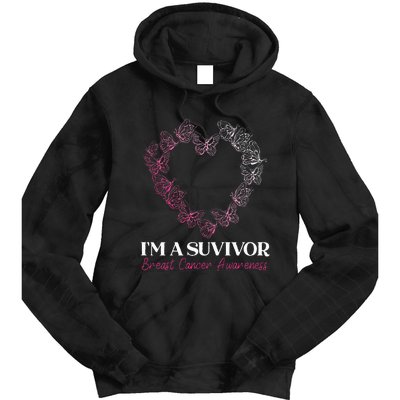 I'm A Survivor Breast Cancer Awareness Pink Butterfly Heart Tie Dye Hoodie