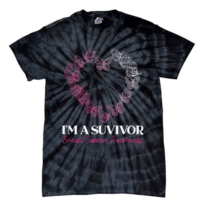 I'm A Survivor Breast Cancer Awareness Pink Butterfly Heart Tie-Dye T-Shirt