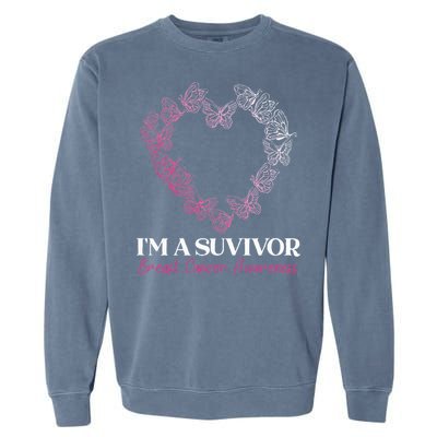 I'm A Survivor Breast Cancer Awareness Pink Butterfly Heart Garment-Dyed Sweatshirt