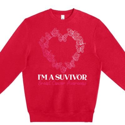 I'm A Survivor Breast Cancer Awareness Pink Butterfly Heart Premium Crewneck Sweatshirt