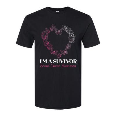 I'm A Survivor Breast Cancer Awareness Pink Butterfly Heart Softstyle CVC T-Shirt