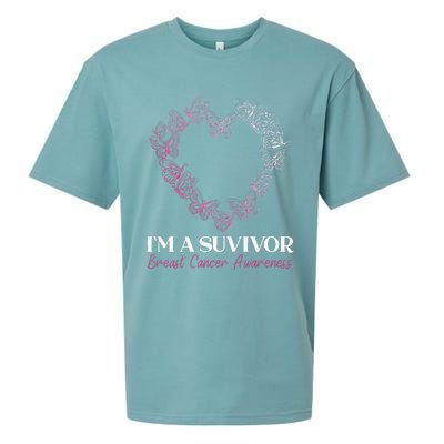 I'm A Survivor Breast Cancer Awareness Pink Butterfly Heart Sueded Cloud Jersey T-Shirt