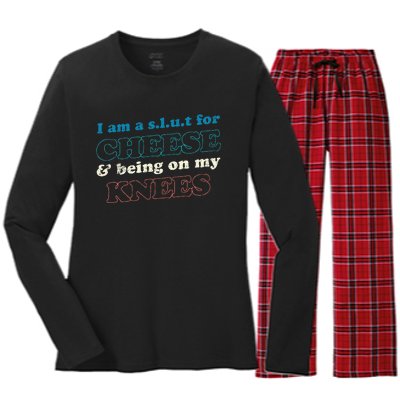 IM A S.L.U.T For Cheese & Being On My Knees Cheese Lover Women's Long Sleeve Flannel Pajama Set 