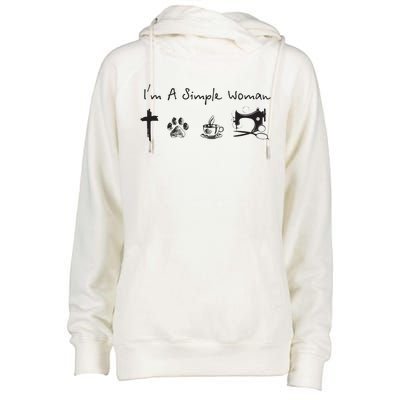 Im A Simple Woman Jesus Dog Coffee Sewing Womens Funnel Neck Pullover Hood