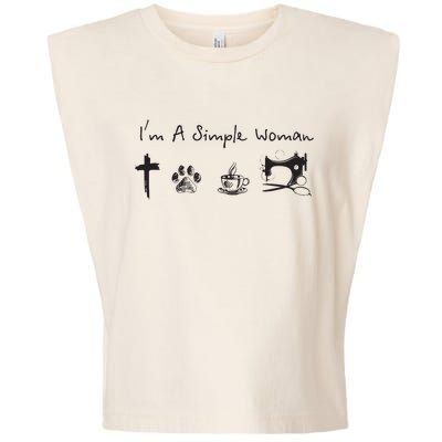 Im A Simple Woman Jesus Dog Coffee Sewing Garment-Dyed Women's Muscle Tee