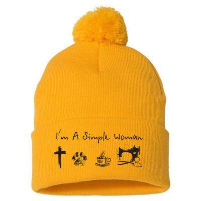 Im A Simple Woman Jesus Dog Coffee Sewing Pom Pom 12in Knit Beanie
