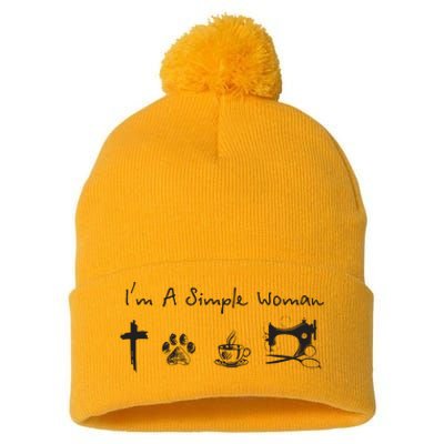 Im A Simple Woman Jesus Dog Coffee Sewing Pom Pom 12in Knit Beanie