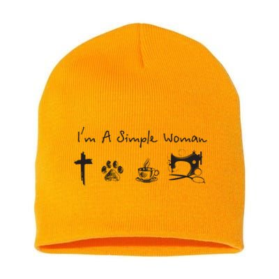 Im A Simple Woman Jesus Dog Coffee Sewing Short Acrylic Beanie