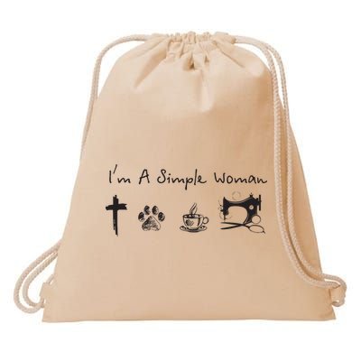 Im A Simple Woman Jesus Dog Coffee Sewing Drawstring Bag