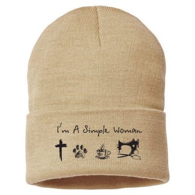 Im A Simple Woman Jesus Dog Coffee Sewing Sustainable Knit Beanie